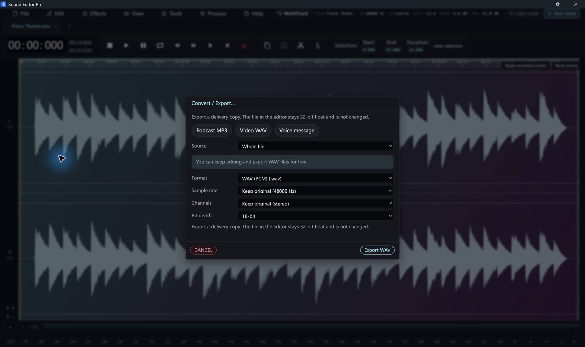 Sound Editor Pro – Saving and exporting