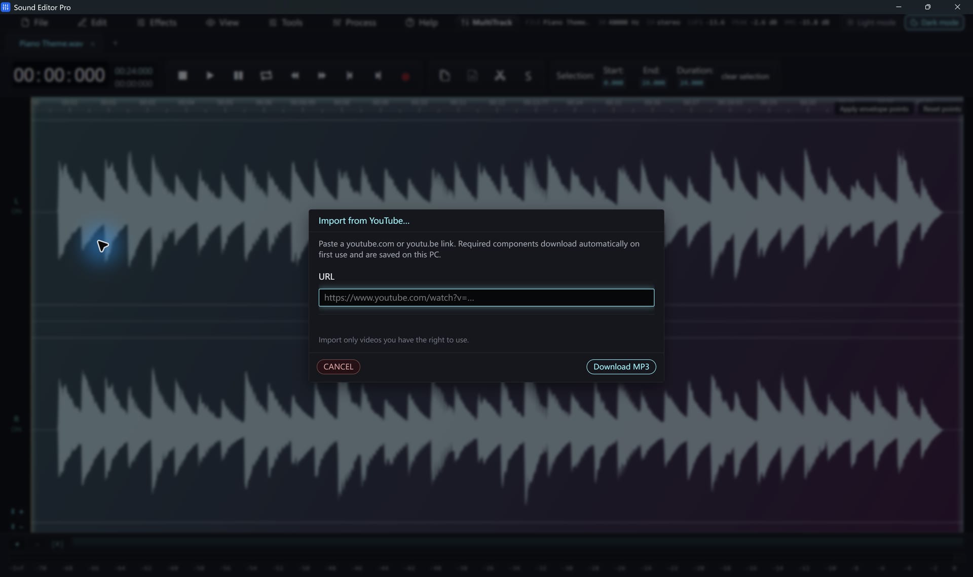 Sound Editor Pro – YouTube audio import