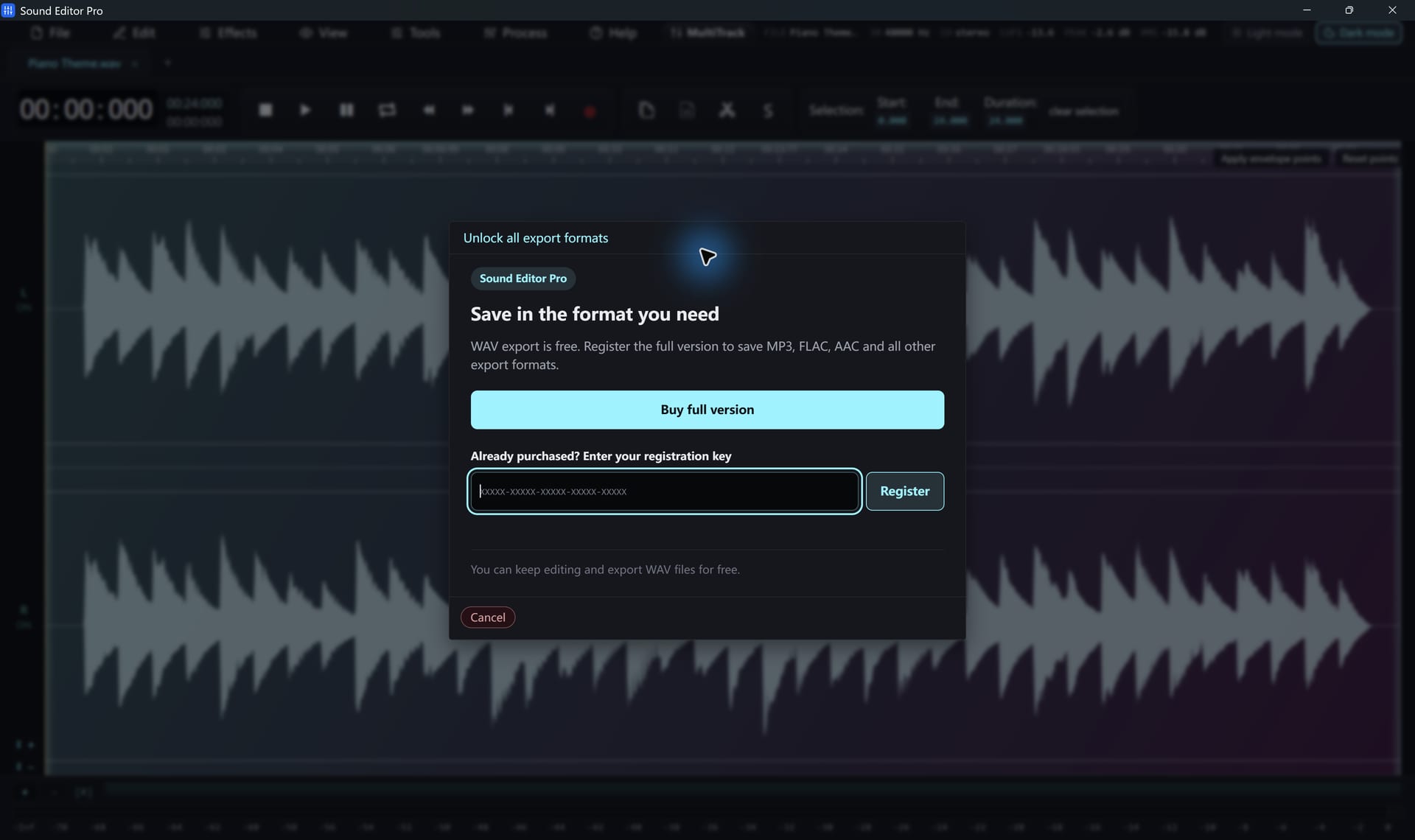 Sound Editor Pro Register / upgrade